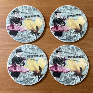 Set of 4 bold and colorful coasters featuring the designs of Erin Smith